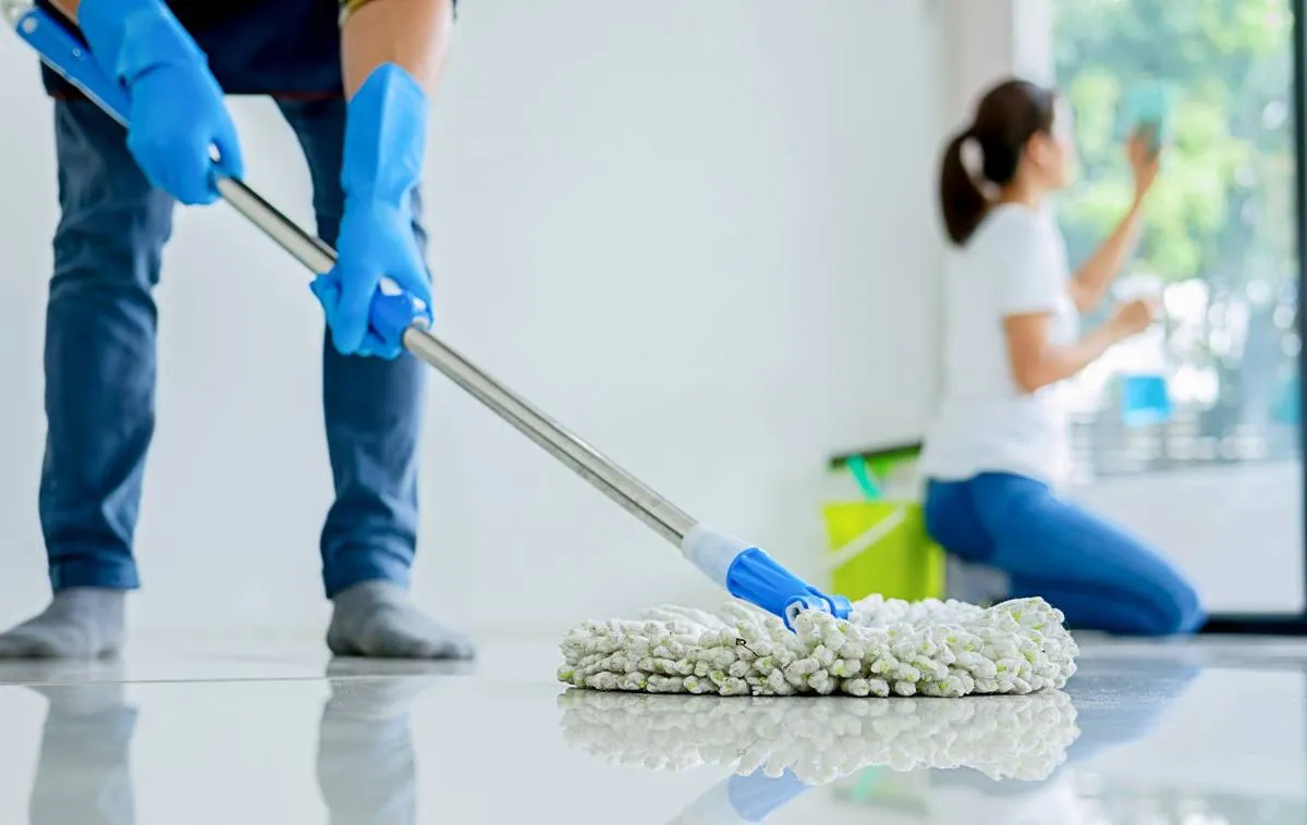 Cleaner at work in a commercial space